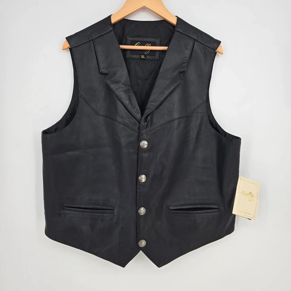 NWT Scully Lambskin Leather Vest Mens XL Buffalo Nickel Snap Biker Western Black